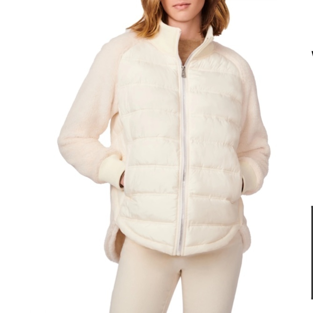 𝅺nwt Bernardo Mixed Media Eco Plume Quilted Faux Fur White Jacket Women's Sz XXL
